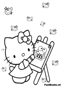 Hello Kitty en tant qu'artiste peignant sur un chevalet coloriage