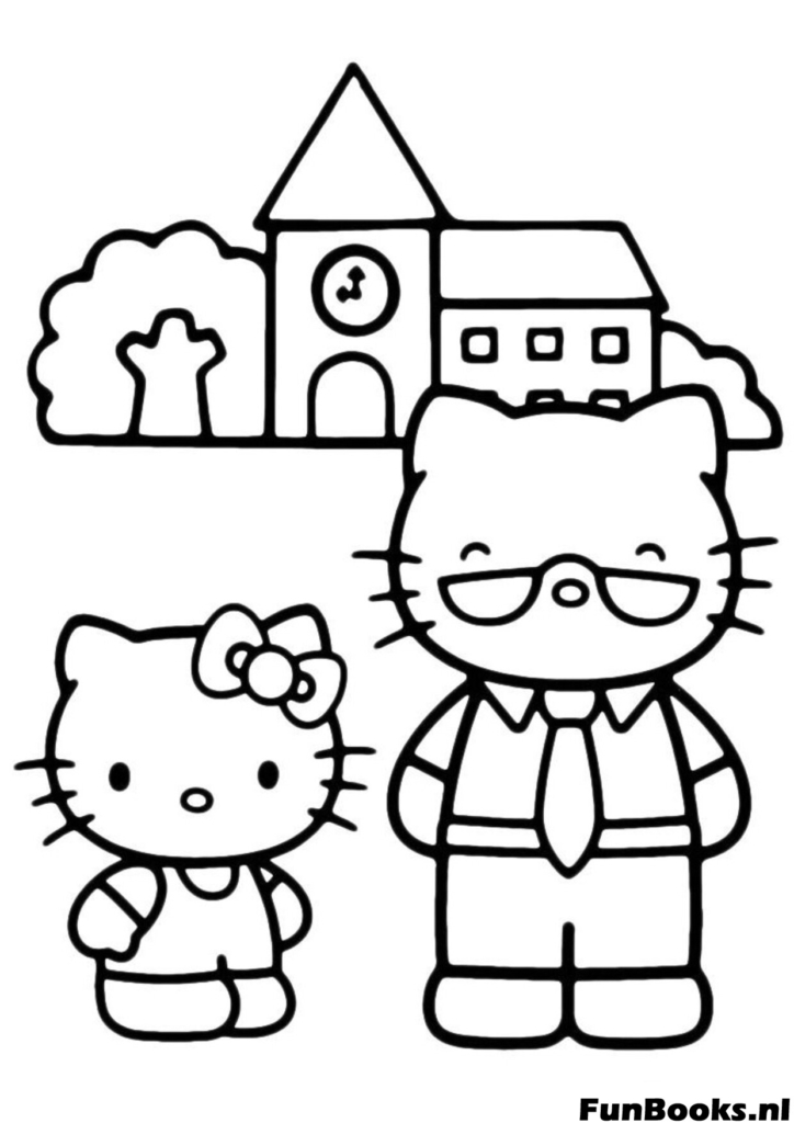 Hello Kitty debout avec son papa George White coloriage