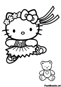 Hello Kitty bailando ballet con vestido tutú dibujo para colorear