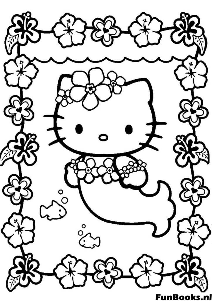 Hello Kitty in een prachtige bloemenkrans lijst kleurplaat