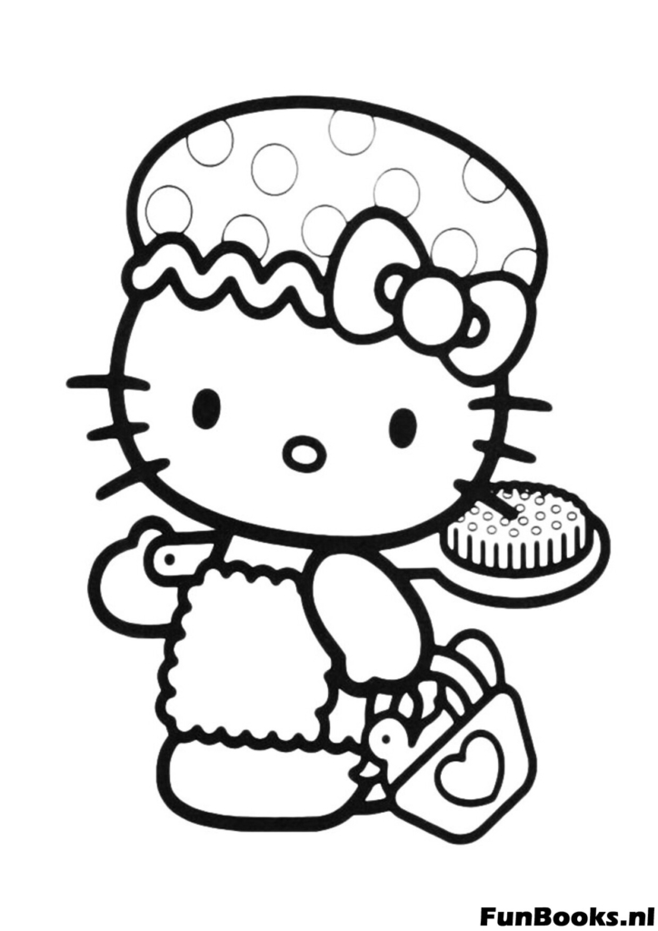 Hello Kitty avec tablier et bonnet comme une boulangère ou maman coloriage