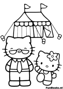 Hello Kitty y Papá en la carpa del circo feria dibujo para colorear