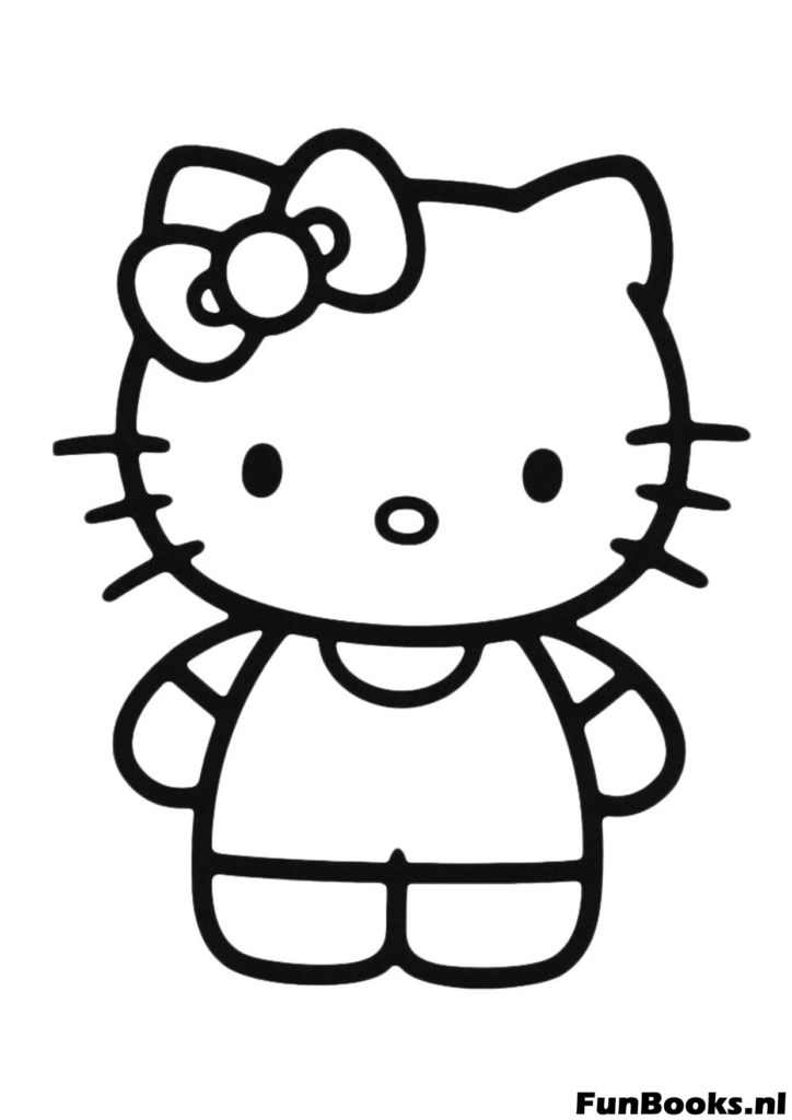 Hello Kitty pose classique debout avec salopette et nœud coloriage