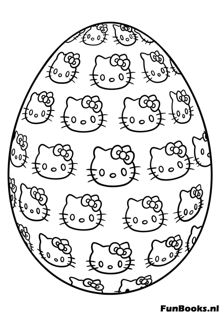 Gros œuf de Pâques rempli de motif de visages Hello Kitty coloriage