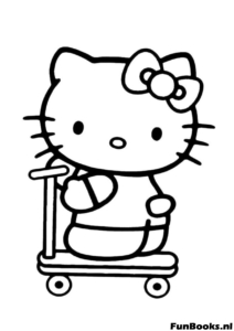 Hello Kitty rijdt op een step kleurplaat