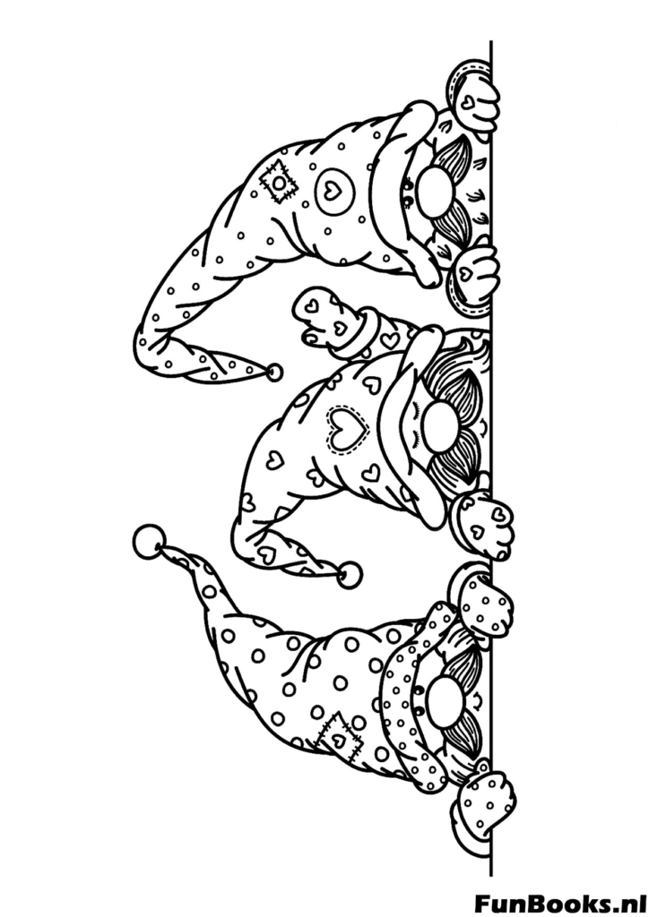 Three Hello Kitty heads peeking out vertical border bookmark coloring page