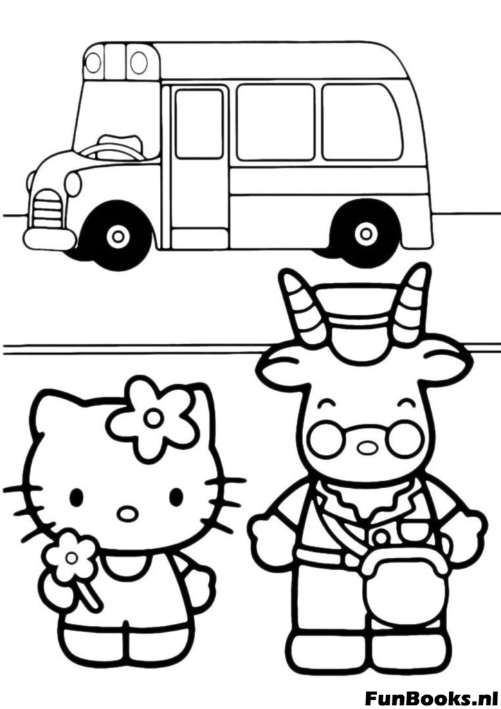 Hello Kitty school bus paper craft cutout activity coloring page