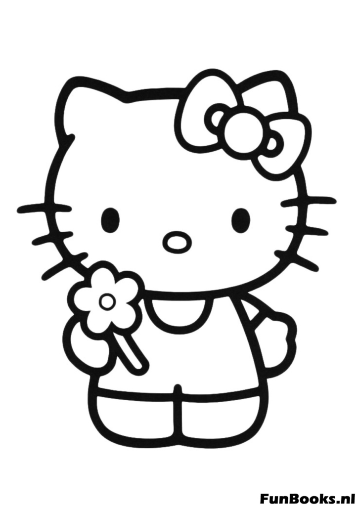 Douce Hello Kitty tenant une fleur de tulipe coloriage