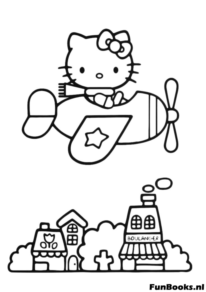 Hello Kitty pilote volant un avion vue de profil coloriage
