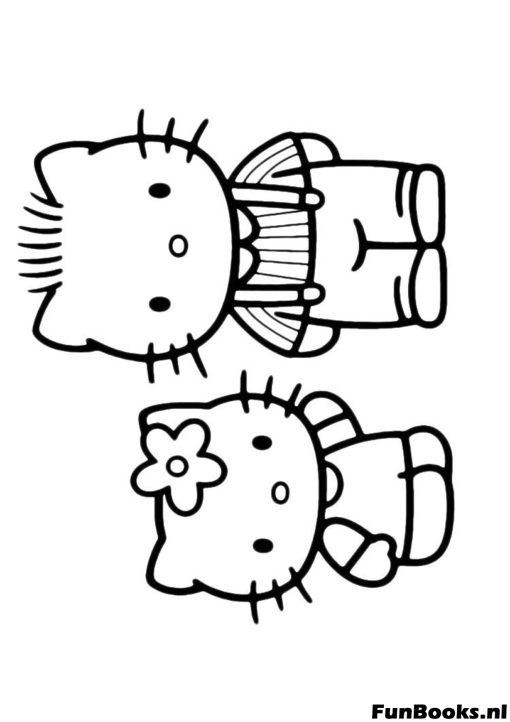 Hello Kitty y Mimmy sentadas espalda contra espalda dibujo para colorear
