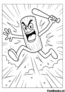 Excité personnage Tung Tung Sahur sautant de joie tenant un bâton en bois coloriage