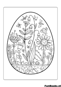 Gran huevo de Pascua lleno de patrones florales detallados y hojas dibujo de mandala para colorear
