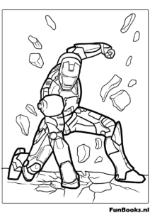 Iron Man haciendo la famosa pose de aterrizaje de superhéroe dibujo para colorear