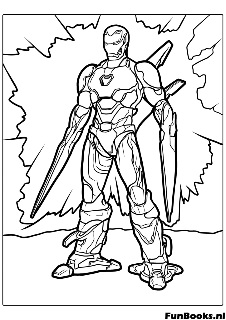 Iron Man and Avengers fighting against Thanos coloring page