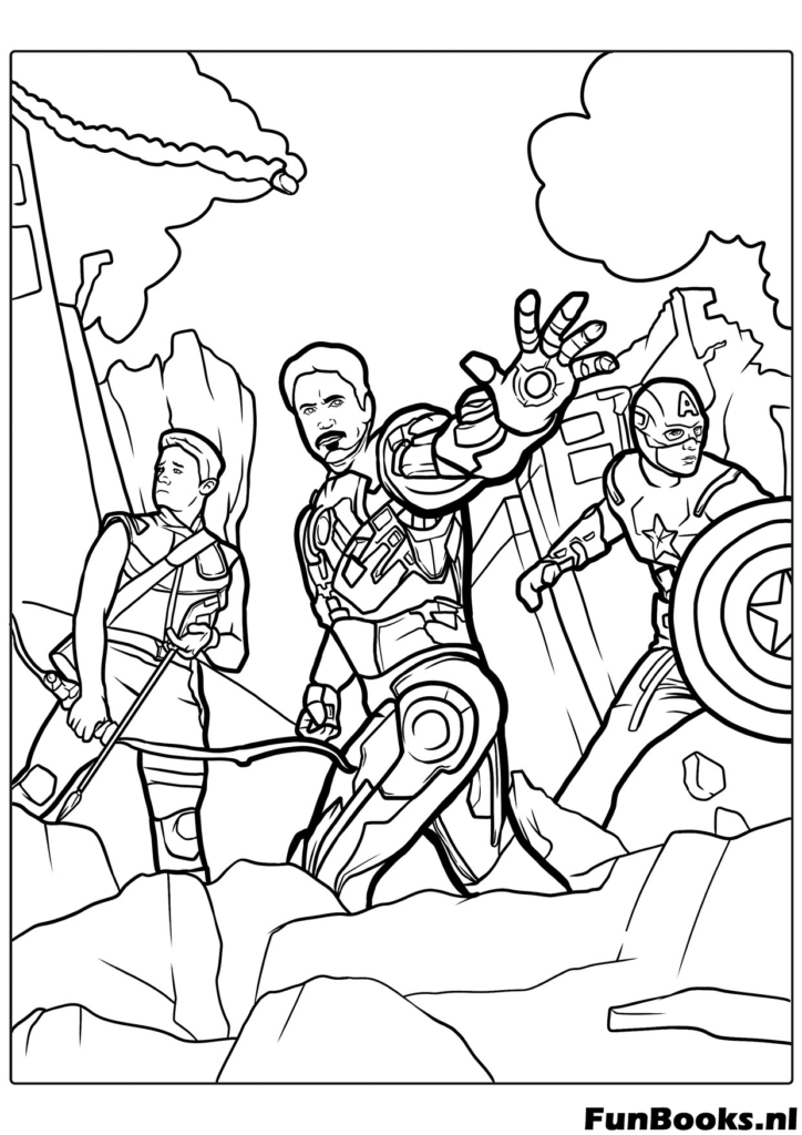 Iron Man y Vengadores luchando contra Thanos dibujo para colorear