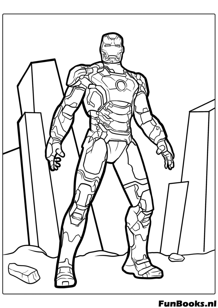 Iron Man debout dans une pose héroïque cool coloriage