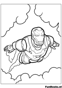 Iron Man volando rápido hacia adelante escena de acción dibujo para colorear
