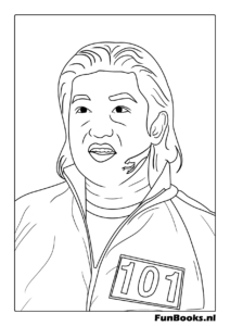 Retrato del gánster jugador número 101 luciendo feroz y enojado en su chándal El Juego del Calamar dibujo para colorear