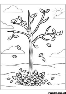 Baum verliert seine letzten Blätter bereitet sich auf den Winter vor Natur Ausmalbild