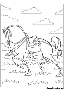 Mulan's horse Khan galloping fast across the fields animal coloring page