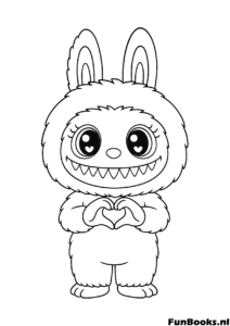 Cute child wearing a bunny costume holding a heart hands adorable coloring page