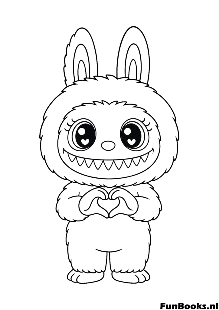 Cute child wearing a bunny costume holding a heart hands adorable coloring page