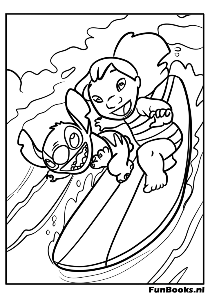 Lilo hugging Stitch coloring page