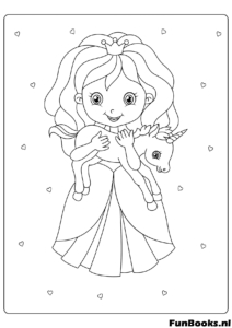 Little Princess Holding Unicorn Coloring Page