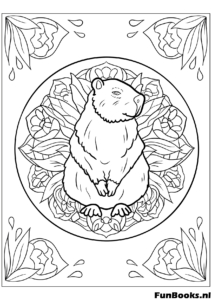 Capybara portret in bloemen mandala kleurplaat