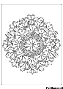 Mandala floral circulaire avec motifs complexes de fleurs de printemps coloriage anti stress