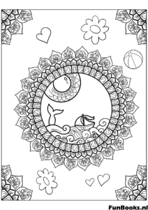 Mandala détaillé avec un soleil au centre et des fleurs d'été coloriage anti stress