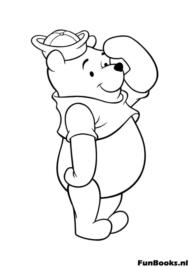 Winnie the Pooh vistiendo un lindo sombrero de marinero y traje saludando como un capitán de la marina dibujo para colorear