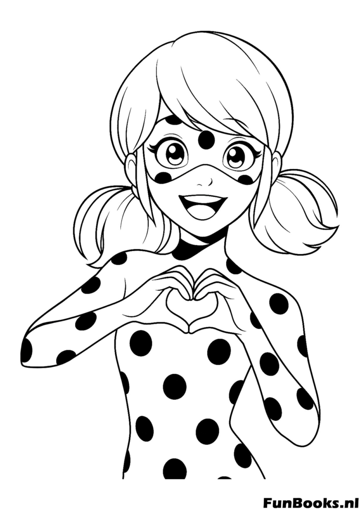 Ladybug faisant une forme de cœur avec ses mains montrant l'amour coloriage