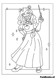 Miss Delight la profesora aterradora de pie y sonriendo dibujo para colorear