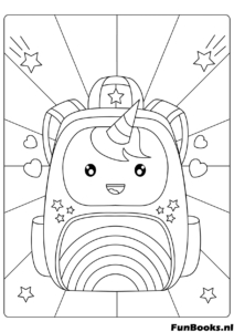 Mochila escolar diseñada como un lindo personaje de unicornio con correas de arcoíris dibujo para colorear
