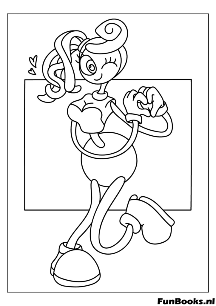 Mommy Long Legs de pie en una pose linda dentro de un marco dibujo para colorear