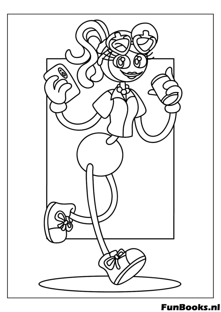 Mommy Long Legs saliendo de un marco portal con pose aterradora dibujo para colorear