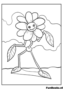 Personaje monstruo flor aterrador con piernas largas y hojas dibujo para colorear
