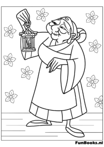 Disney Princess Mulan holding a cage with Cri-Kee the lucky cricket coloring page