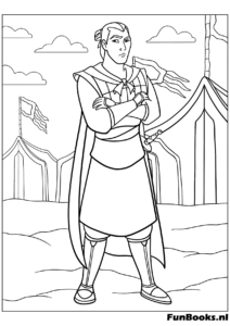 Mulan tenant l'épée de son père avec Mushu et Cri-Kee à ses côtés coloriage