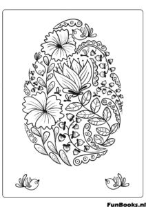 Forme d'œuf remplie de fleurs et feuilles détaillées Pâques printemps coloriage