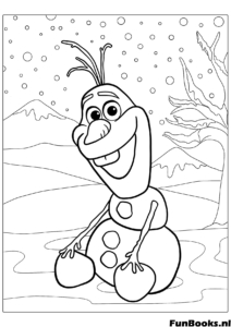Olaf sitzt auf dem Boden und sieht süß und glücklich aus Frozen Charakter Ausmalbild