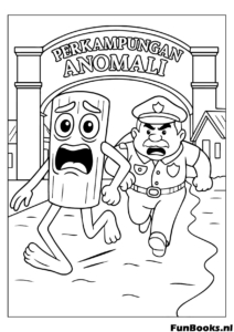 Tung Tung Sahur huyendo de un policía escena de persecución divertida dibujo para colorear