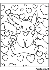Pokemon Pikachu sitting and holding a heart cute Valentine coloring page for anime fans and kids