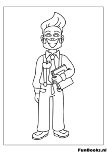 Le docteur ou scientifique employé de Playtime Co debout avec un presse-papiers coloriage