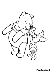 Winnie de Poeh en Knorretje lopen arm in arm wandelend door het bos beste maatjes kleurplaat