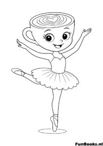 Lindo personaje Capuchino haciendo una pose de ballet clásica arabesque dibujo para colorear