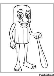 Clásica postura de pie del personaje Tung Tung Sahur sosteniendo un bate dibujo para colorear