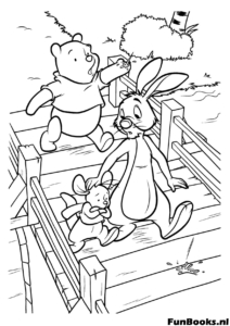 Puuh-Stöckchen Brücke Spiel Ausmalbild Puuh Tigger Ferkel und Ruh spielen das berühmte Puuh-Stöckchen Spiel auf der Brücke am Fluss Ausmalbild
