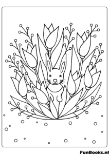 Gran ramo de tulipanes con cinta perfecto para el Día de la Madre o tarjeta de primavera dibujo para colorear